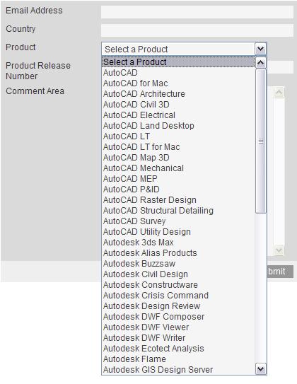Страница обратной связи по продуктам Autodesk