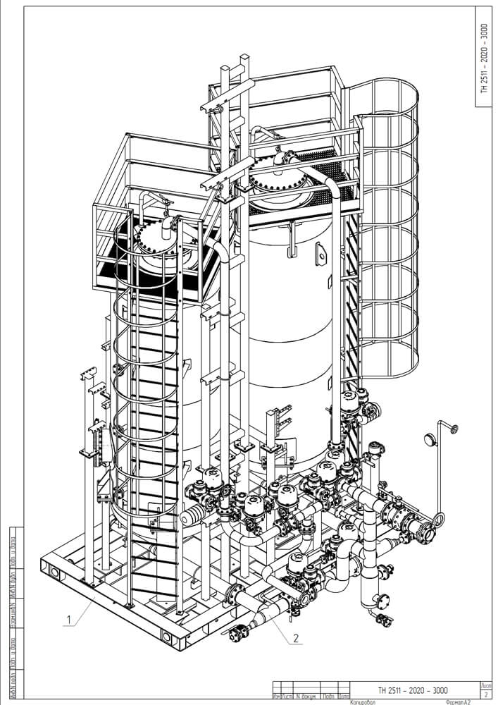 Трубопроводная обвязка колонн с лестницами и площадками обслуживания